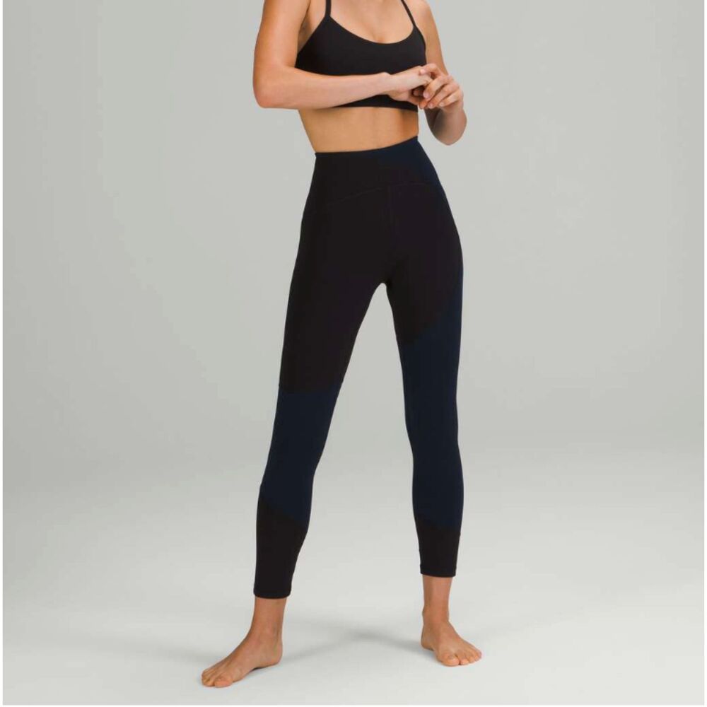 Women Lululemon Nulu Colour Block High-Rise Tight 25" Black / True Navy Size 6